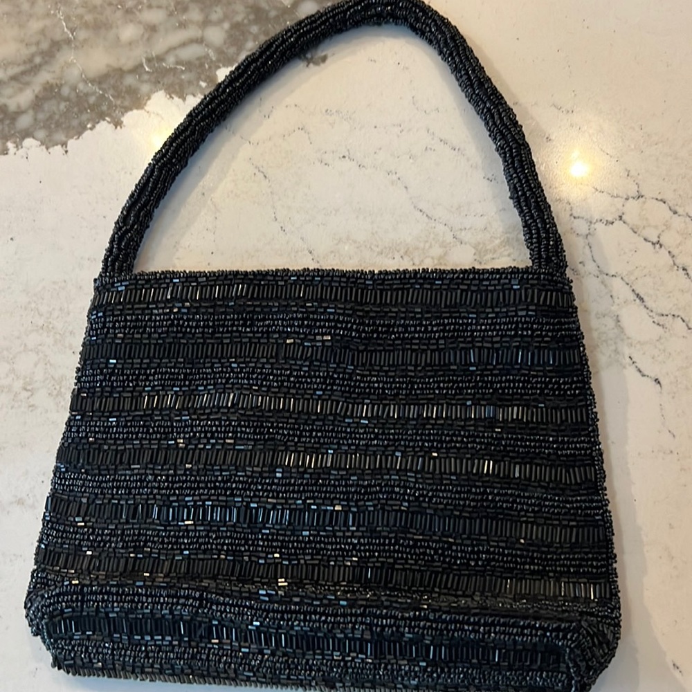 Vintage black sequined small handbag 6x9”